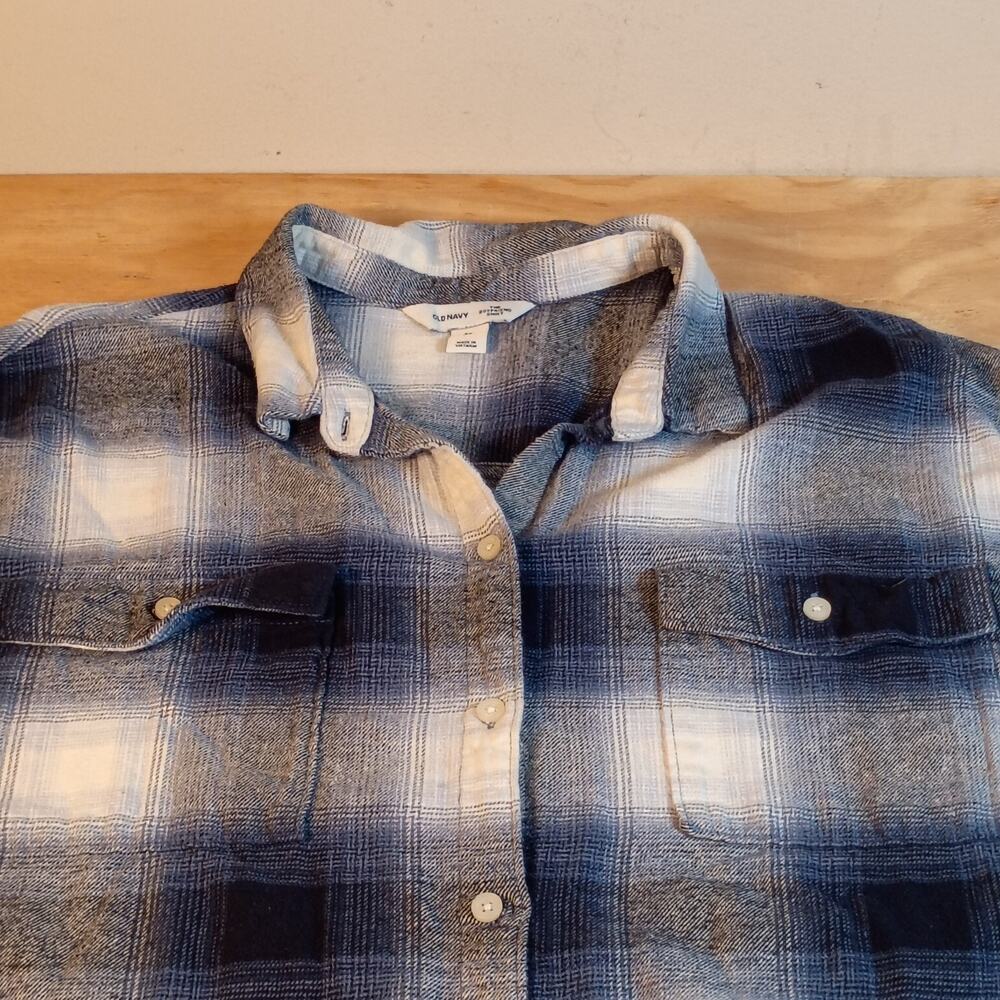 Old Navy Boyfriend Shirt 3X Womens Plus Blue Plaid Flannel LS Button Up Top